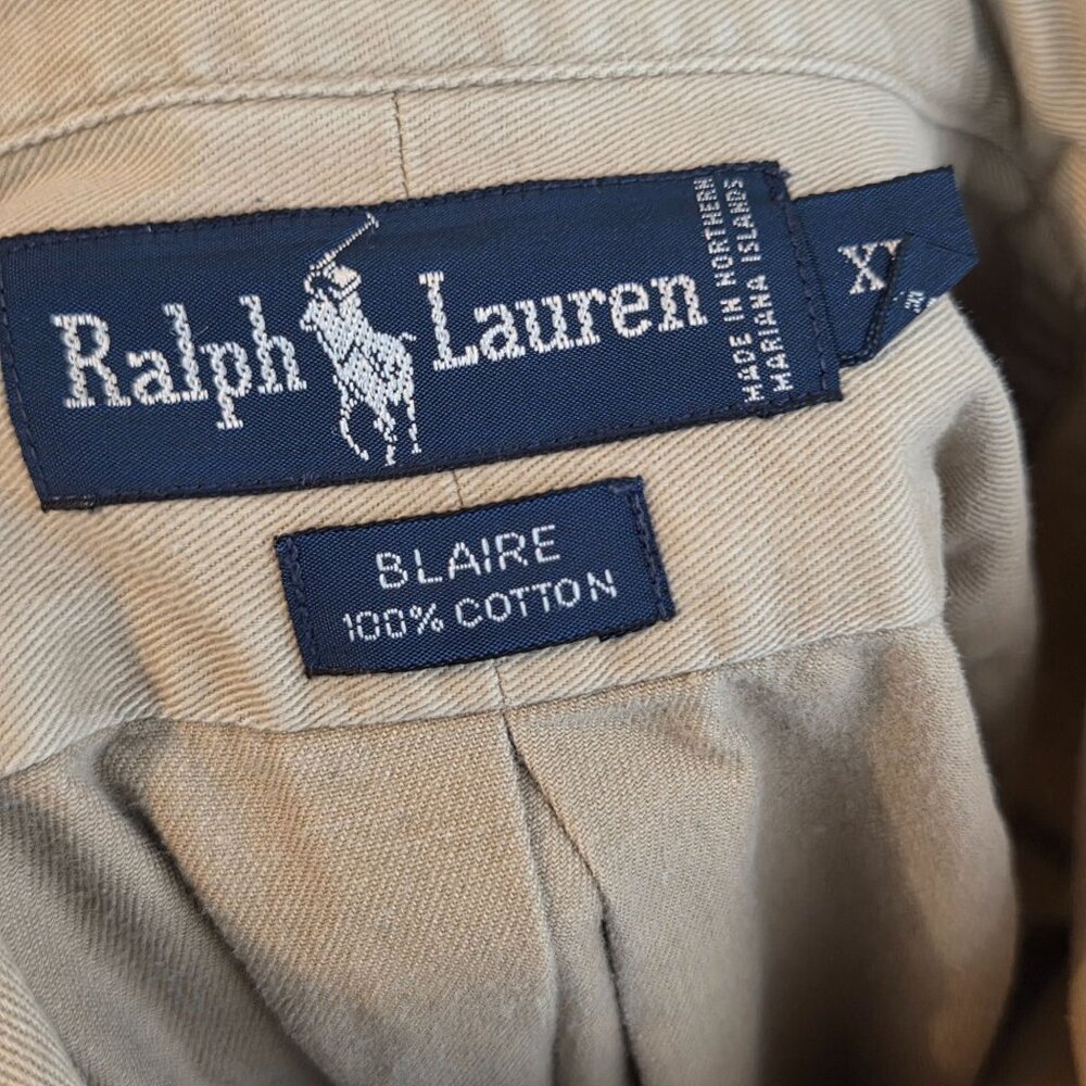 Polo Ralph Lauren Blaire Button Down Shirt Women’s XL Tan Long Sleeve Pony Logo - Picture 7 of 7